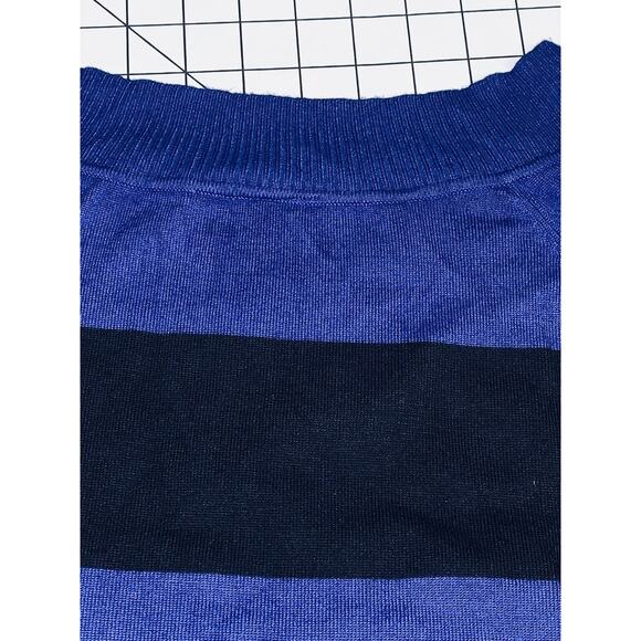 Love Always Sweater Blue Black Stripe Gathered Sides & Sleeves Lightweight GUC - Picture 10 of 13